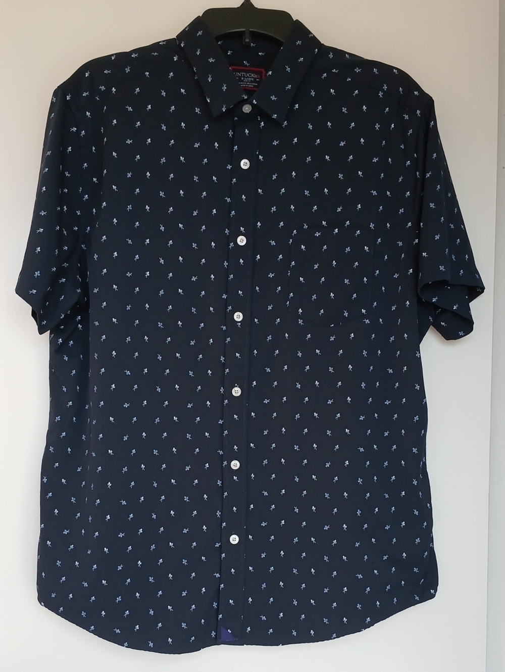 UNTUCKit Flynn Shirt XL Slim Fit Navy Blue Print Button Up Short Sleeve